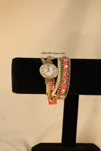 Pink & Gold/White, Gold Chain, Clear Rhinestones | Leather Band w/ Button Clasp