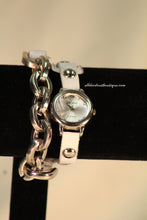 White/Silver, Silver Studs, Metal Chain Links, Leather Band w/ Fold Over Clasp