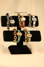 Pink/Gold, Gold & Silver Studs, Metal Chain Links, Leather Band w/ Fold Over Clasp