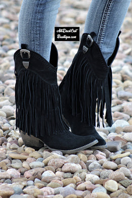 Very Volatile | Hillside Fringe Cowgirl Boots Black
