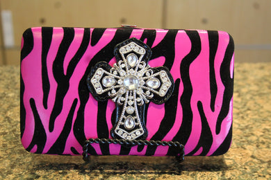 ADO | Bling Cross Zebra Print Clutch Wallet Pink - All Decd Out