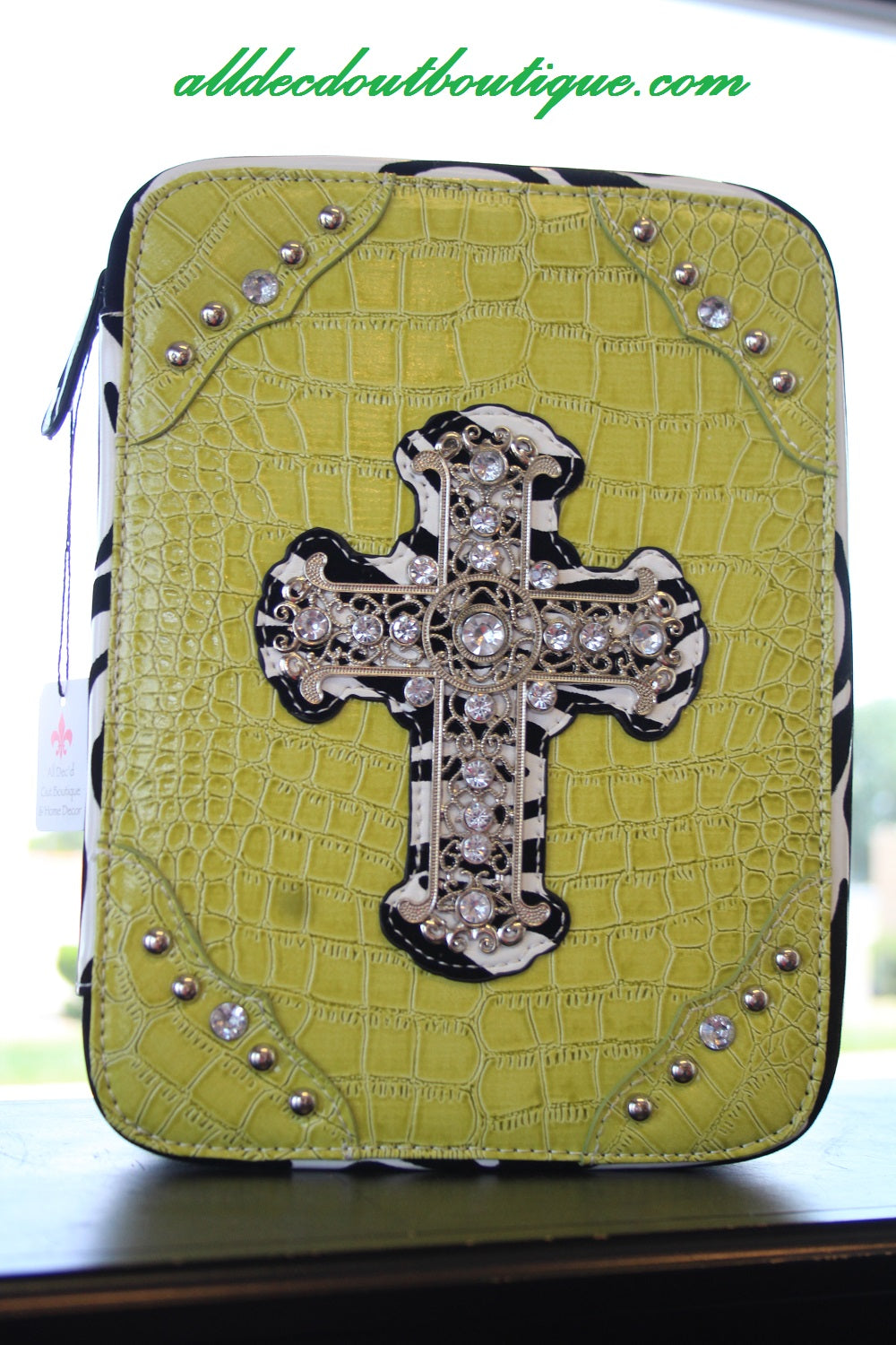 ADO | Lime Green and Zebra Print Embellished Bible Cover