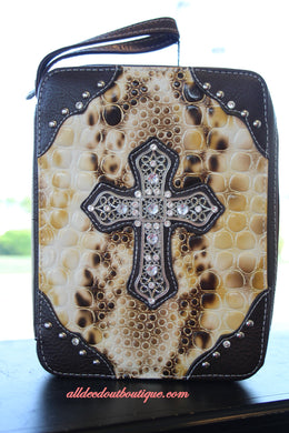 ADO | Brown and Snake Print Embellished Bible Cover - All Decd Out