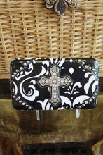 ADO | Bling Cross Damask Print Clutch Wallet Black - All Decd Out