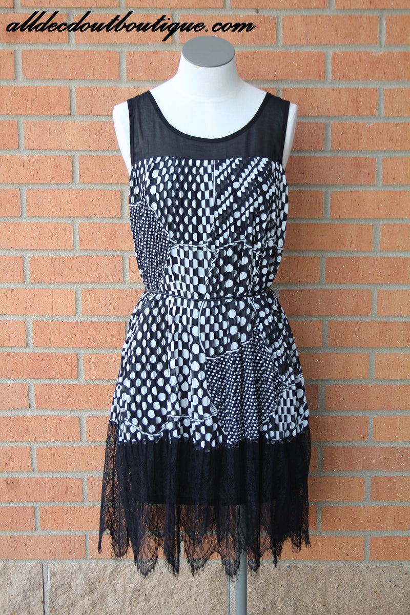 INA Black and White Polka Dot Lace Midi Dress