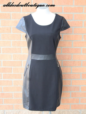 Yahada | Black Pleather Zipper Dress