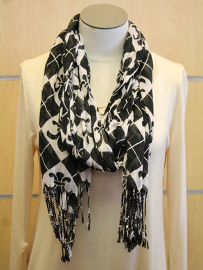 ADO | Wrap Black and White Fleur De Lis Scarf