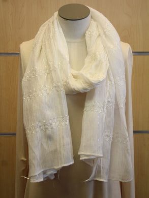 ADO | Wrap White Scarf with Small Silver Lines