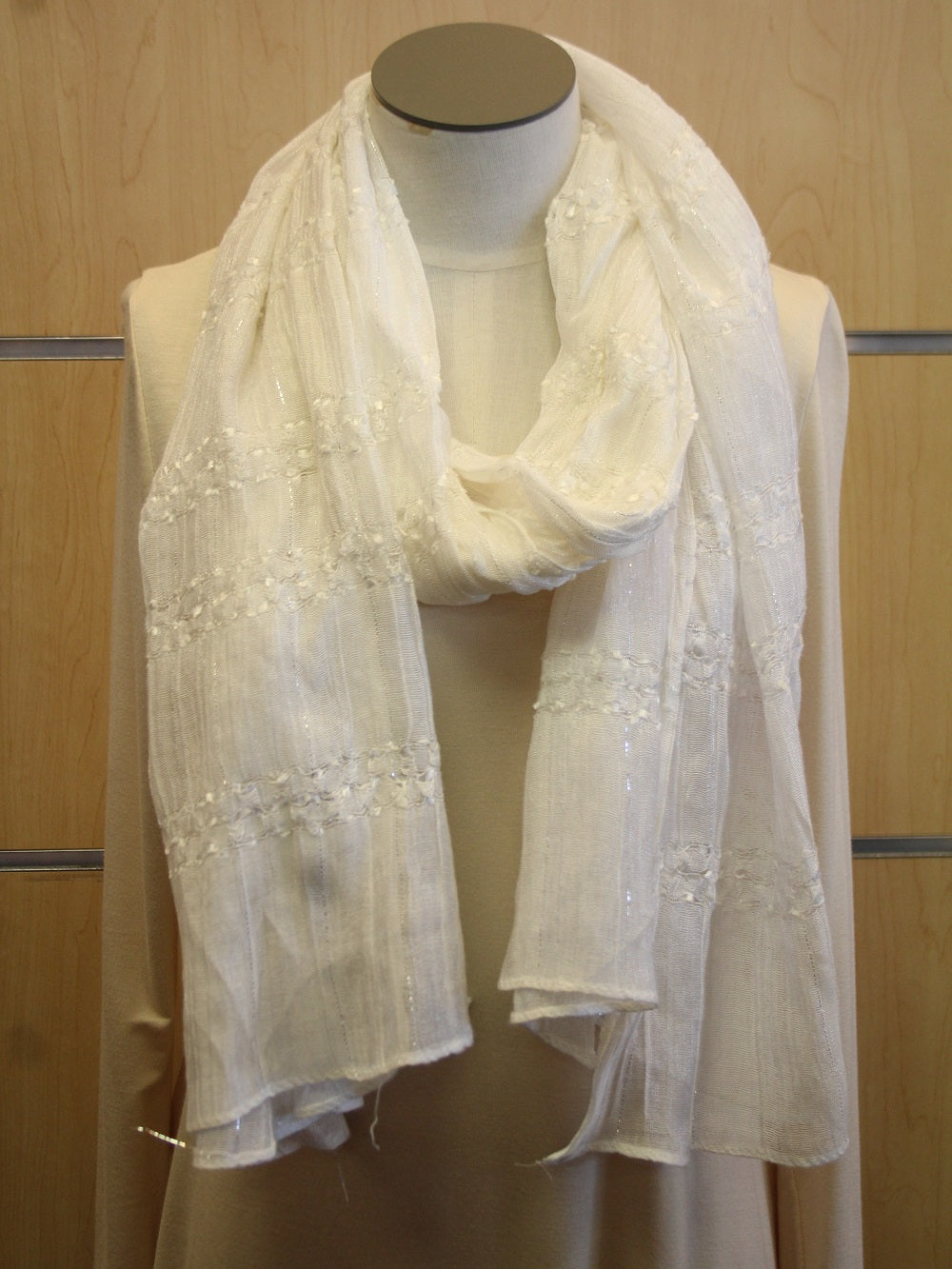 ADO | Wrap White Scarf with Small Silver Lines