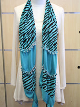 ADO | Wrap Blue Zebra Print Scarf with Blue Fuzz Balls