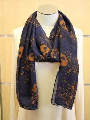 Rikka | Wrap Navy Scarf with Skulls