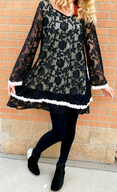 J&M Lace Tunic Dress with Pockets Black | All Dec'd Out