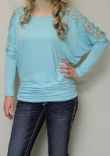 Julila | Lace Cut-Out Dolman Long Sleeve Top Aqua