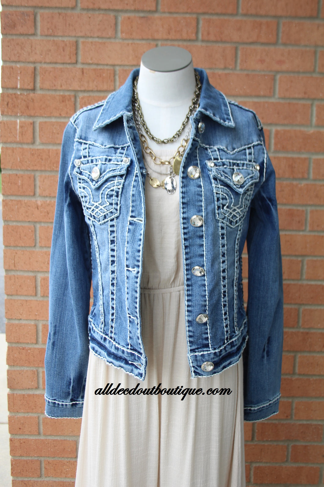 L.A. Idol Light Denim Jacket with Rhinestones | All Decd Out