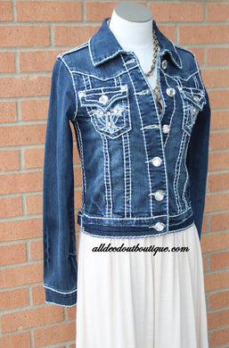 L.A. Idol | Dark Denim Jacket Cross Stitch Pocket