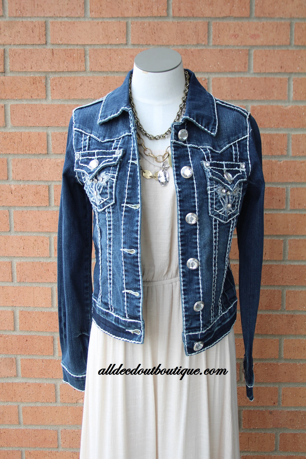 L.A. Idol Dark Denim Jacket with Rhinestones | All Decd Out