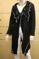 Lily | Crochet Sweater Cardigan Black with White Trimming with Sequin - All Decd Out