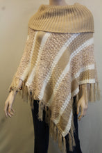 Lily | Crochet Striped Sweater Poncho Beige & White