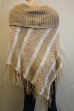 Lily | Crochet Striped Sweater Poncho Beige & White