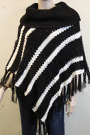 Lily | Crochet Striped Sweater Poncho Black & White