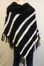 Lily | Crochet Striped Sweater Poncho Black & White