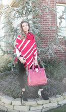 Lily | Crochet Striped Sweater Poncho Beige & White