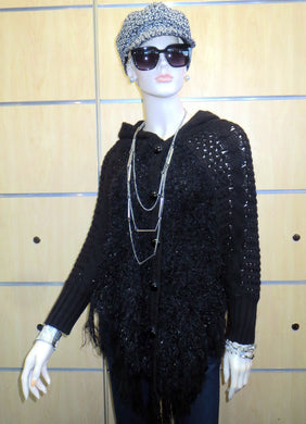 Lily | Crochet Sweater Poncho Black & Silver