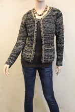 Lily | Two-Tone Sweater Cardigan with Gold Chain Trimming Black