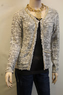 Lily | Two-Tone Sweater Cardigan with Gold Chain Trimming Cream - All Decd Out