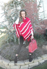 Lily | Crochet Striped Sweater Poncho Red & White