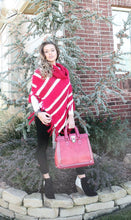 Lily | Crochet Striped Sweater Poncho Red & White