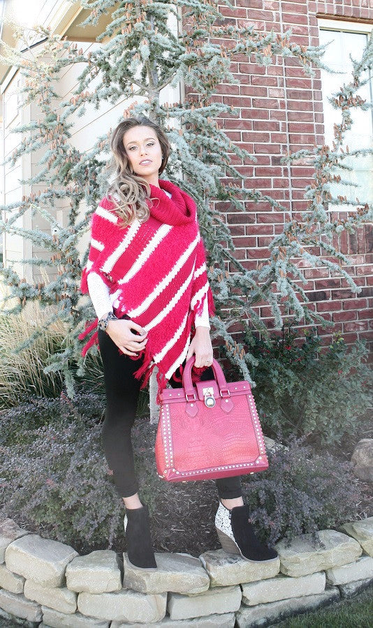 Lily Crochet Red and White Striped Poncho All Decd Out