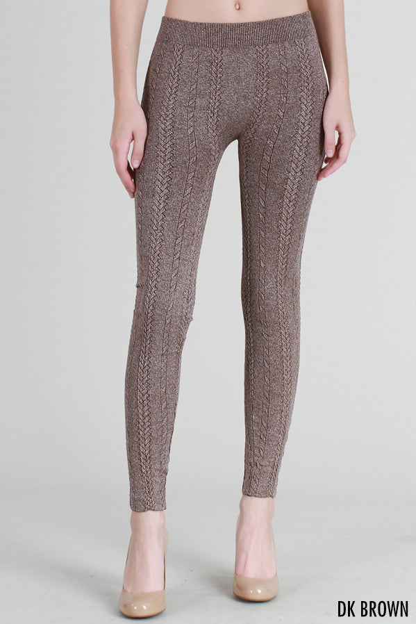 Niki Biki | Knit Braid Sweater Leggings Dark Brown