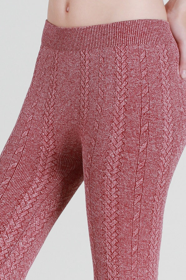 Niki Biki Knit Braid Sweater Leggings Dark Burgundy