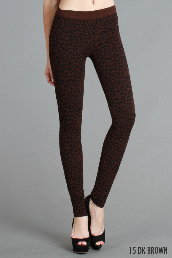Niki Biki | Ankle Length Dark Brown Leopard Print Leggings
