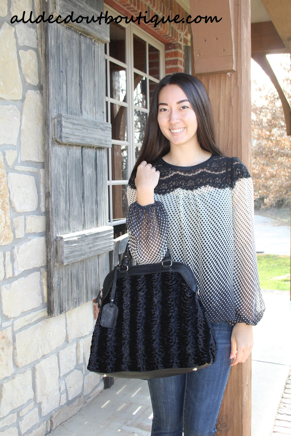 Ryu | Ivory and Black Polka Dots with Lace