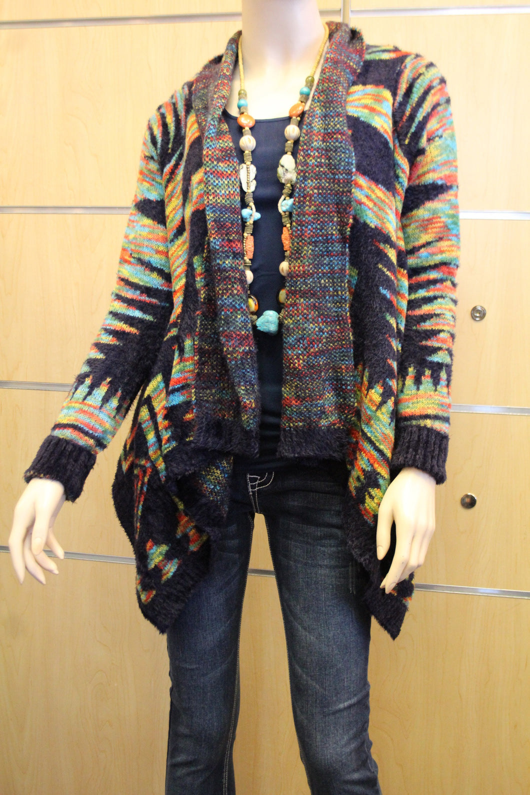 Renee C. Aztec Pattern Multi Color Sweater Cardigan All Decd Out