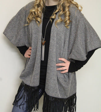 Renee C. | Grey Cardigan with Black Leather Tassels
