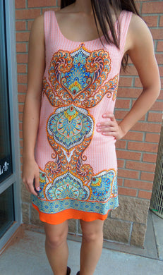 Renee C. | Orange and Cream Floral Mini Dress