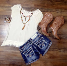 Blu Pepper | Short Sleeve Woven Top with Tassels