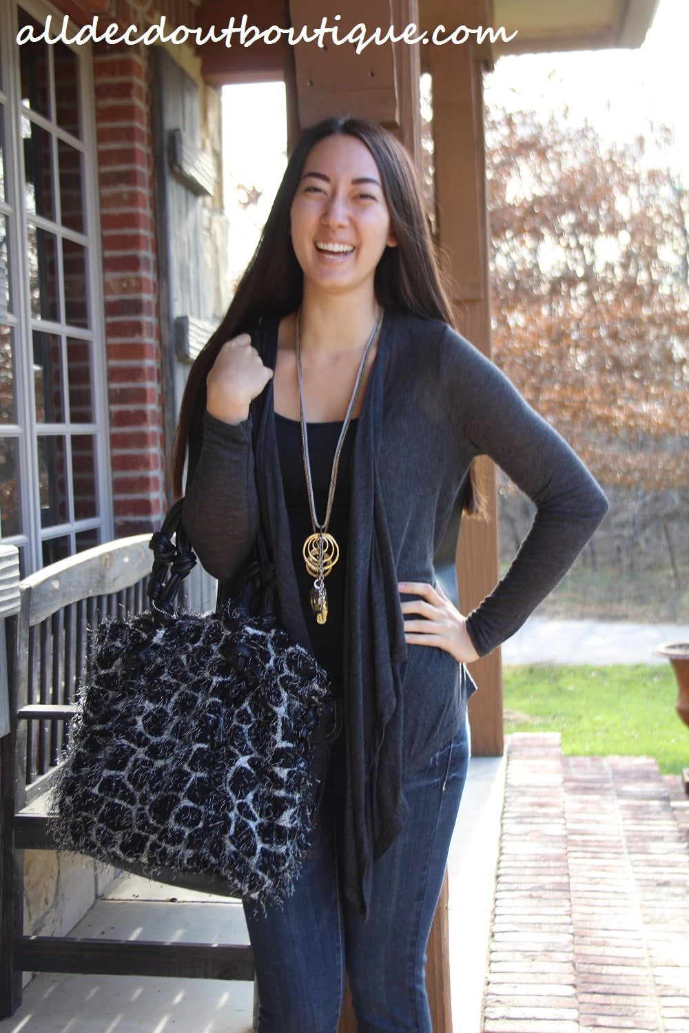 Timing Charcoal Cardigan with Leather Back All Decd Out