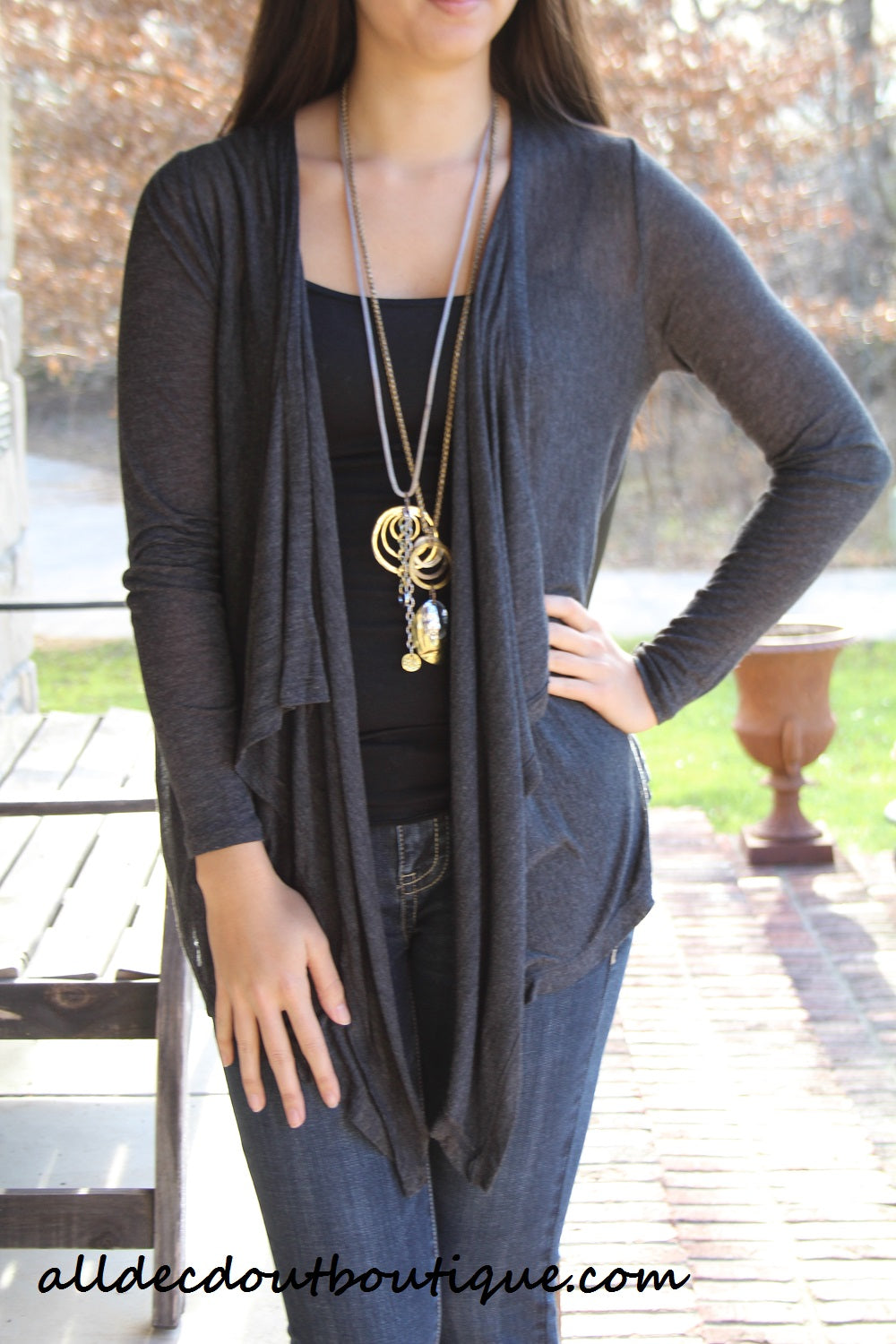 Timing Charcoal Cardigan with Leather Back | All Decd Out