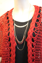 Umgee | Crochet Knit Fringe Kimono Red
