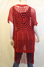 Umgee | Crochet Knit Fringe Kimono Red