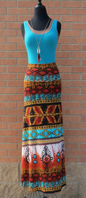 Vanilla Bay | Bohemian Print Maxi Skirt Turquoise