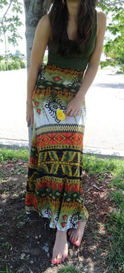 Vanilla Bay | Bohemian Print Maxi Skirt Green