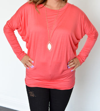 Vanilla Bay | Dolman Long Sleeve Top Coral