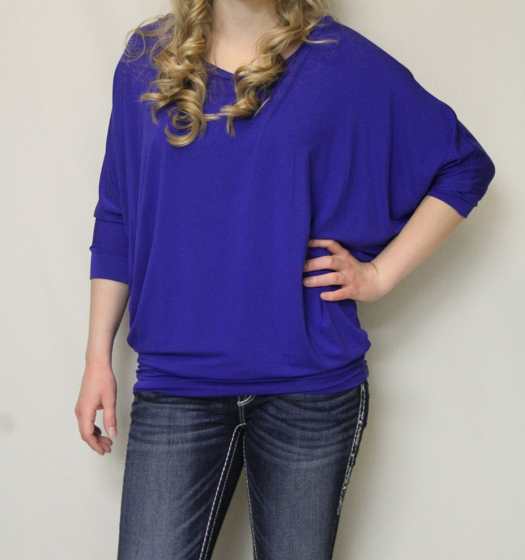 Vanilla Bay Dolman Top with 3/4 Sleeve Royal Blue