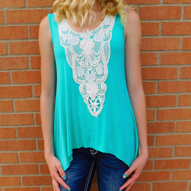 Vanilla Bay | Vintage Ivory Lace Top Teal