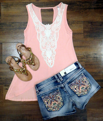 Vanilla Bay | Vintage Ivory Lace Top Peach